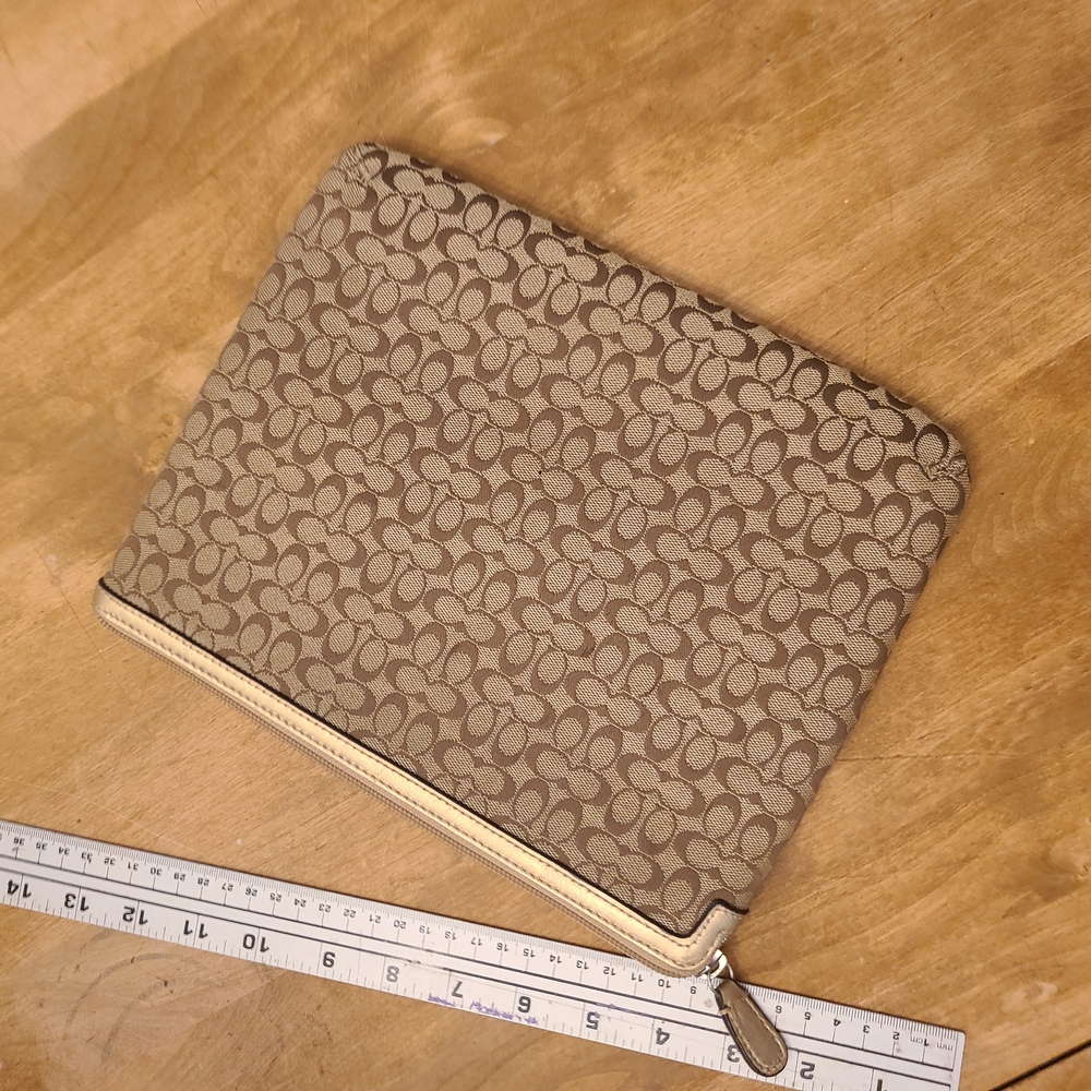 Coach Signature Beige and Brown Zip Tablet Case